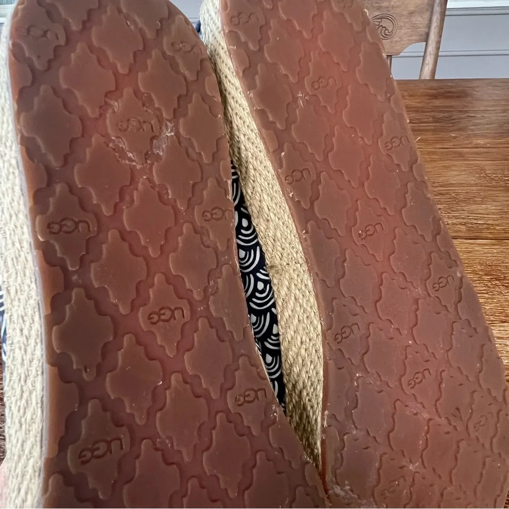 UGG SYLESTE Canvas LAMB FUR ESPADRILLE SCALLOP FLATS Slip On Shoes Size 8
